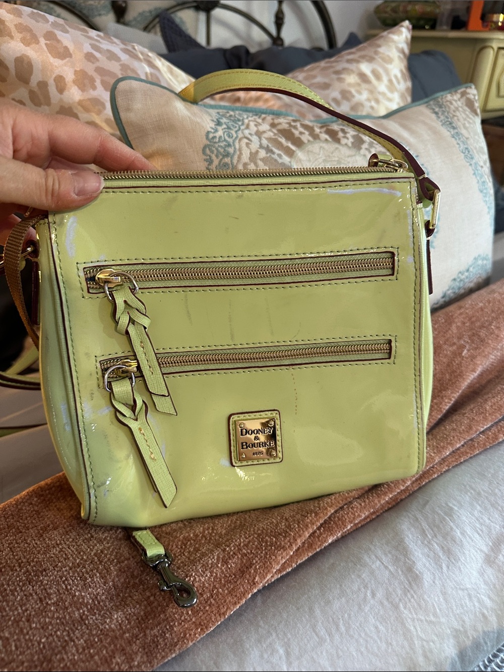 Dooney & Bourke Lime Patent Crossbody with Dual Zip Front